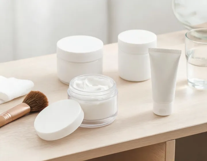 face and neck cream on a cosmetics bench, illustration only